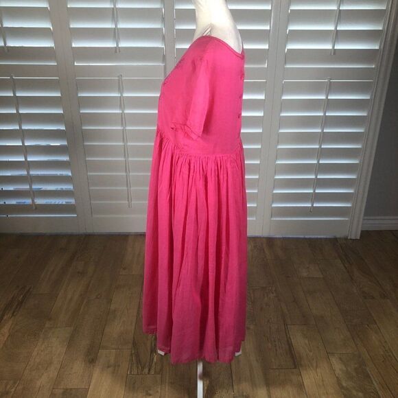 Vtg Real Comfort Chadwick 90s Bright Pink Rayon Cotton Dress 8P Embroidered 90s - Picture 3 of 12